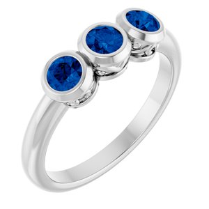 Platinum Natural Blue Sapphire Three-Stone Ring