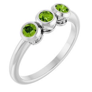 Sterling Silver Natural Peridot Three-Stone Ring