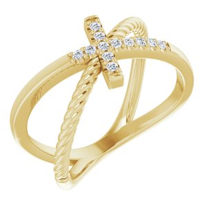 14K Yellow 1/10 CTW Natural Diamond Cross Rope Ring