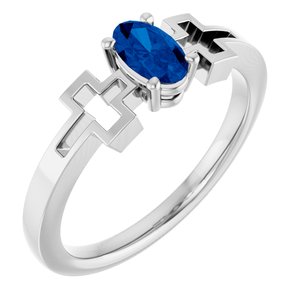 Platinum Lab-Grown Blue Sapphire Youth Cross Ring