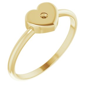14K Yellow 1.3 mm Round Solitaire Heart Youth Ring