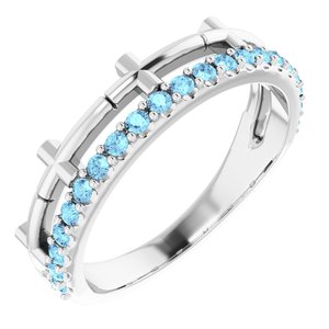 14K White Natural Aquamarine Stackable Cross Ring