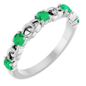 14K White Natural Emerald Stackable Ring