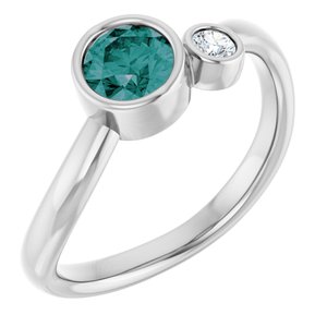 14K White 5 mm Lab-Grown Alexandrite & .06 CT Natural Diamond Ring