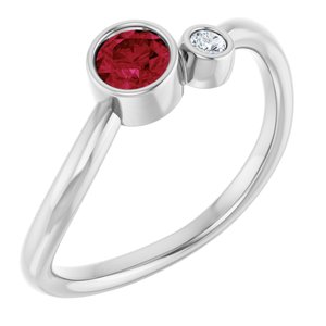 14K White 4 mm Natural Ruby & .03 CT Natural Diamond Ring
