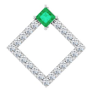 Sterling Silver Natural Emerald & 3/8 CTW Natural Diamond Pendant