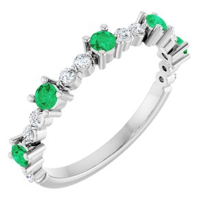 14K White Natural Emerald & 1/6 CTW Natural Diamond Ring