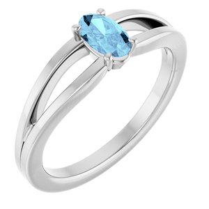 Sterling Silver Imitation Aquamarine Solitaire Youth Ring       
