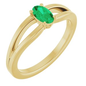 14K Yellow Lab-Grown Emerald Youth Solitaire Ring