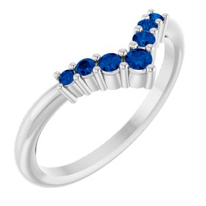 Platinum Natural Blue Sapphire Graduated V Ring