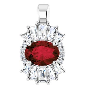 14K White Natural Mozambique Garnet & 1/3 CTW Natural Diamond Pendant