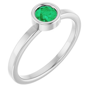 Rhodium-Plated Sterling Silver 4.5 mm Natural Emerald Ring