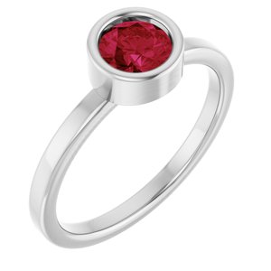 Rhodium-Plated Sterling Silver 5.5 mm Lab-Grown Ruby Ring