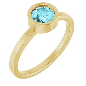 14K Yellow 5.5 mm Natural Blue Zircon Ring