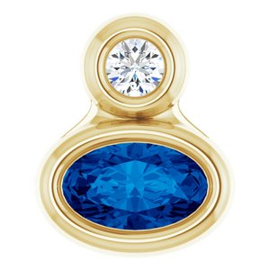 14K Yellow 5x3 mm Oval Natural Blue Sapphire & .03 CT Natural Diamond Pendant