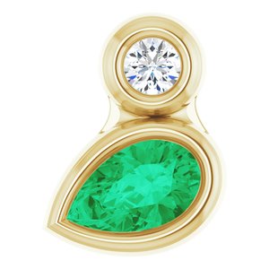 14K Yellow 5x3 mm Pear Natural Emerald & .03 CT Natural Diamond Pendant