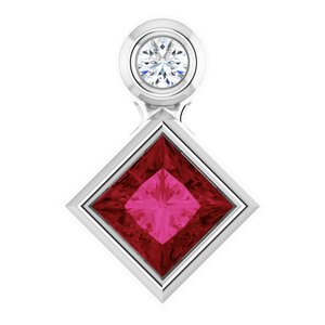 Platinum 4x4 mm Square Natural Ruby & .03 CT Natural Diamond Pendant