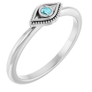 Sterling Silver Natural Blue Zircon Stackable Evil Eye Ring