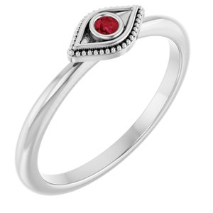 14K White Natural Ruby Stackable Evil Eye Ring