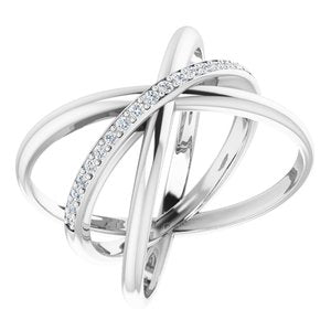 14K White 1/6 CTW Natural Diamond Criss-Cross Ring  