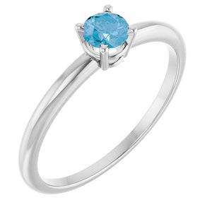 14K White Natural Swiss Blue Topaz Ring