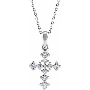Sterling Silver 3/8 CTW Natural Diamond Cross 16-18" Necklace