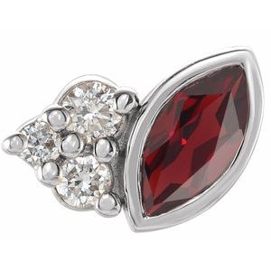 14K White Natural Mozambique Garnet & .03 CTW Natural Diamond Right Earring