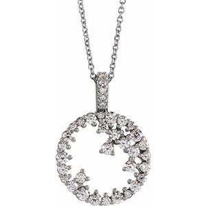 14K White 3/4 CTW Natural Diamond Scattered Circle 16-18" Necklace