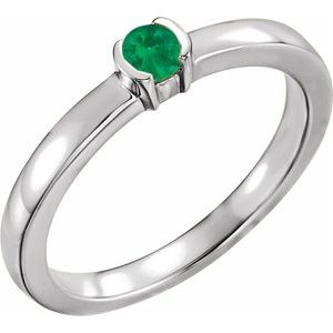 14K White Natural Emerald Family Stackable Ring