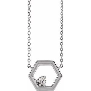 14K White .06 CT Natural Diamond Honeycomb 16" Necklace