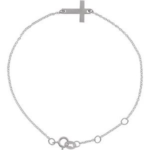 Sterling Silver Engravable Cross 6 1/2-7 1/2" Bracelet