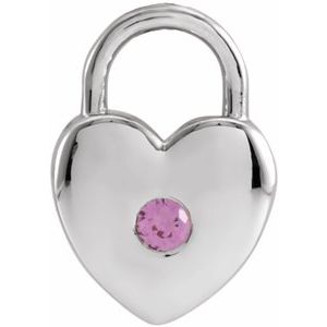 Sterling Silver Natural Pink Sapphire Heart Lock Pendant