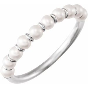 14K White Cultured White Freshwater Pearl Ring