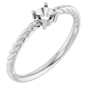 Sterling Silver 4 mm Round Solitaire Rope Ring
