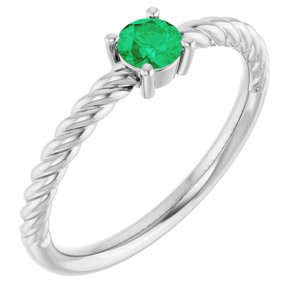 Sterling Silver 4 mm Natural Emerald Solitaire Rope Ring