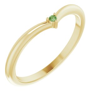 14K Yellow Natural Green Tourmaline Stackable V Ring