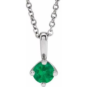 Sterling Silver 4 mm Lab-Grown Emerald Solitaire 16-18" Necklace