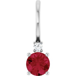 14K White Natural Ruby & .015 CT Natural Diamond Charm/Pendant