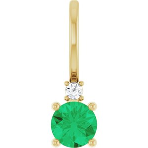 14K Yellow Natural Emerald & .015 CT Natural Diamond Charm/Pendant