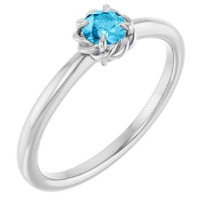 14K White Natural Aquamarine Solitaire Rope Ring