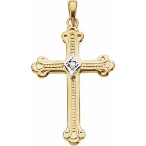 14K White .02 CT Natural Diamond Cross Pendant