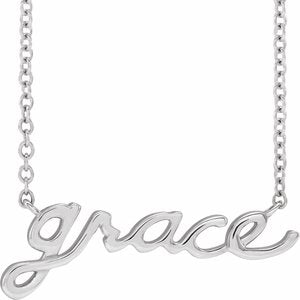 Platinum Lowercase Script Grace 18" Necklace