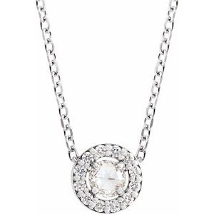 14K White 3/8 CTW Rose-Cut Natural Diamond Halo-Style 16-18" Necklace