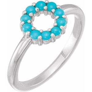 Sterling Silver Natural Turquoise Cabochon Halo-Style Ring