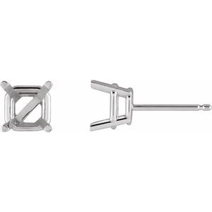 Sterling Silver 4x4 mm Asscher 4-Prong Earring
