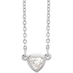 Sterling Silver 1/4 CT Natural Diamond Heart 16-18" Necklace