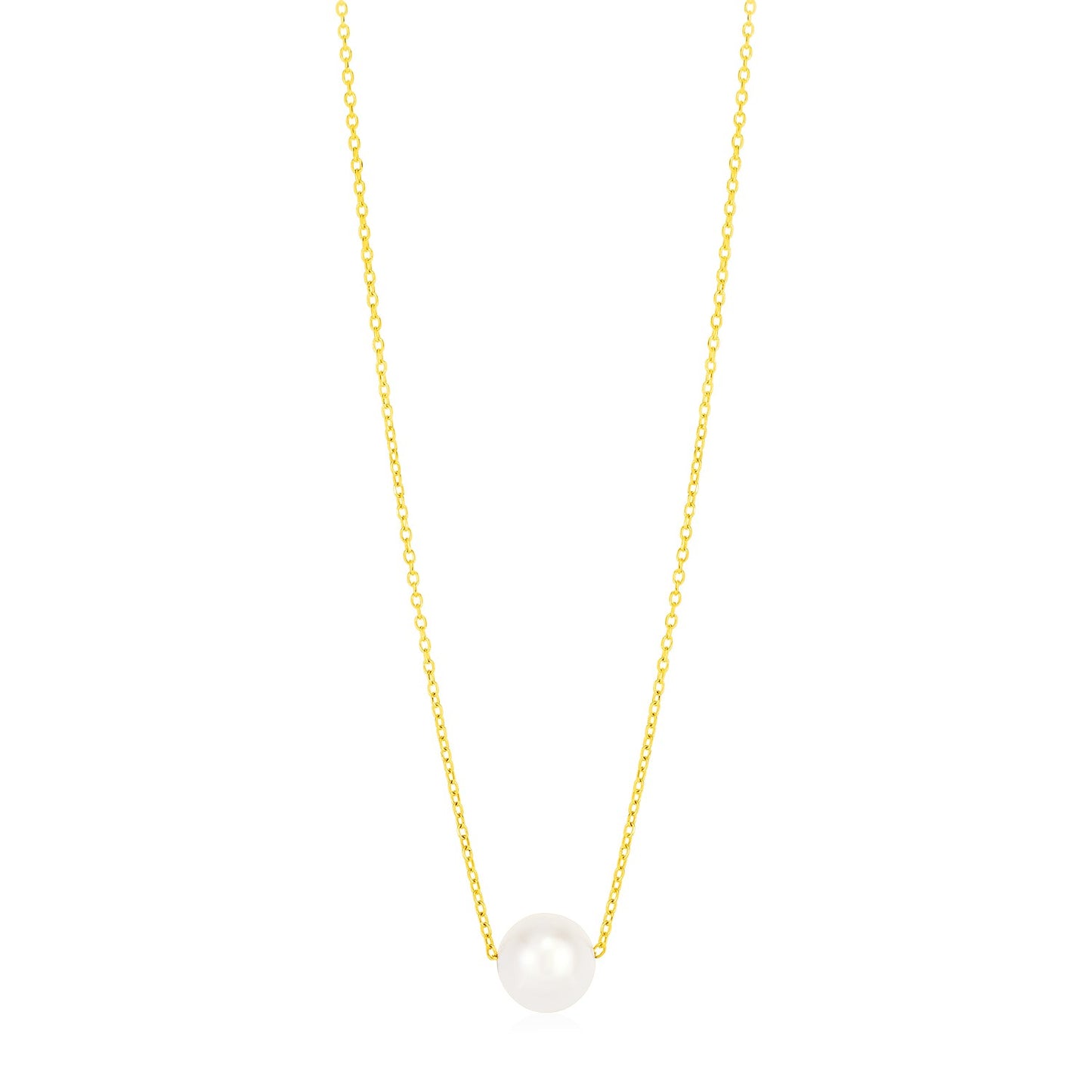 14k Yellow Gold 7mm Pearl Solitaire Necklace