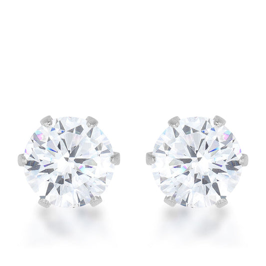 Reign 3.4ct CZ Rhodium Stainless Steel Stud Earrings