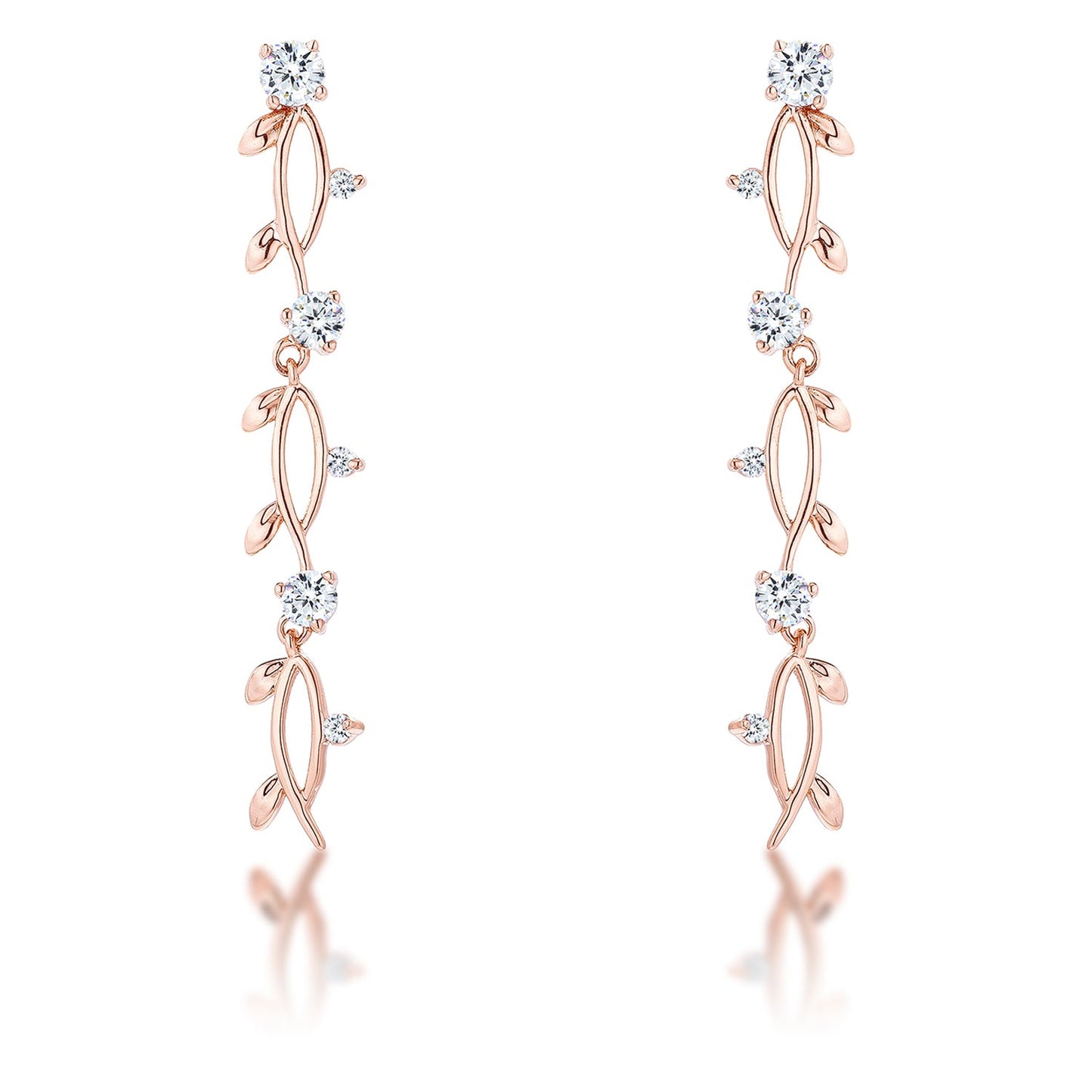 1.1Ct Vine Design Rose Gold Plated Earrings