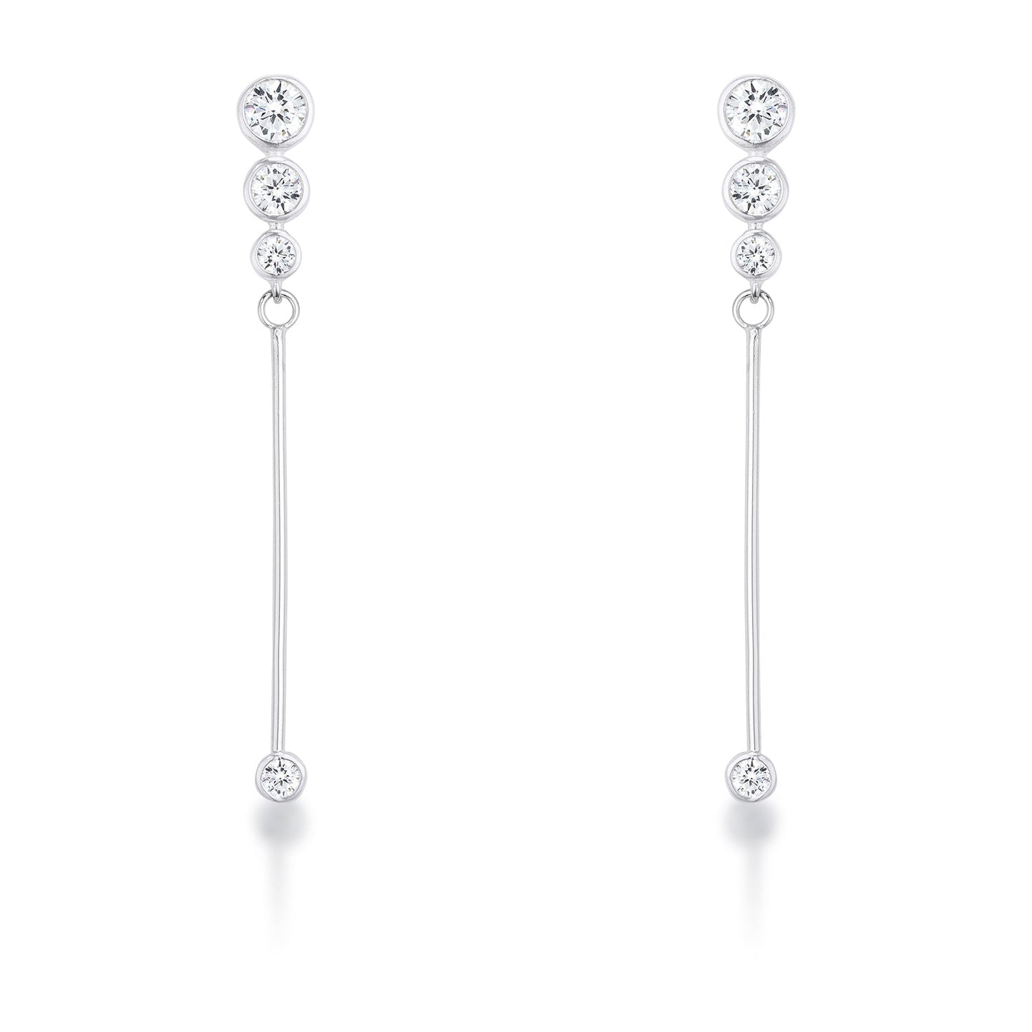 1.2Ct Graduated Rhodium Plated Drop Cubic Zirconia Earrings.